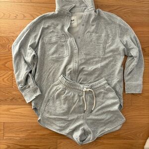Aerie lumberjane fleece oversized shirt and shorts set